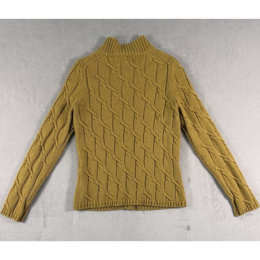 Vintage Jones New York Mustard‎ Yellow Cable Knit Cardigan Mock Neck Size P/S - Picture 7 of 11